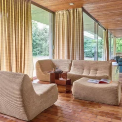 Sofá de canto modular com apoio para os pés em veludo canelado, 5 lugares
