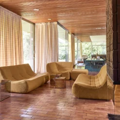Sofá de canto modular com apoio para os pés em tecido bouclé, 7 lugares