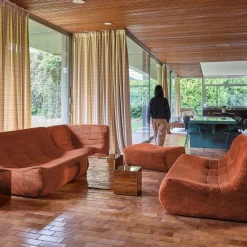 Sofá de canto modular com apoio para os pés em veludo canelad, 7 lugares