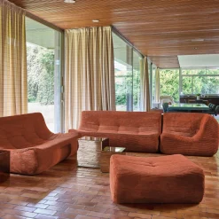 Sofá de canto modular com apoio para os pés em veludo canelad, 7 lugares