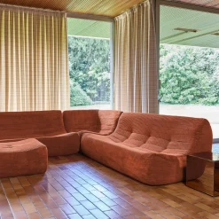 Sofá de canto modular com apoio para os pés em veludo canelad, 7 lugares