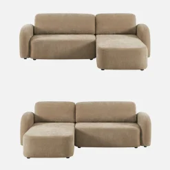 Sofá de canto reversível com chaise longue, cama e baú, 3 lugares
