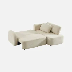 Sofá de canto reversível com chaise longue, cama e baú, 3 lugares