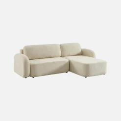 Sofá de canto reversível com chaise longue, cama e baú, 3 lugares