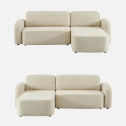 Sofá de canto reversível com chaise longue, cama e baú, 3 lugares