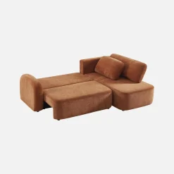 Sofá de canto reversível com chaise longue, cama e baú, 3 lugares