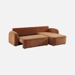 Sofá de canto reversível com chaise longue, cama e baú, 3 lugares