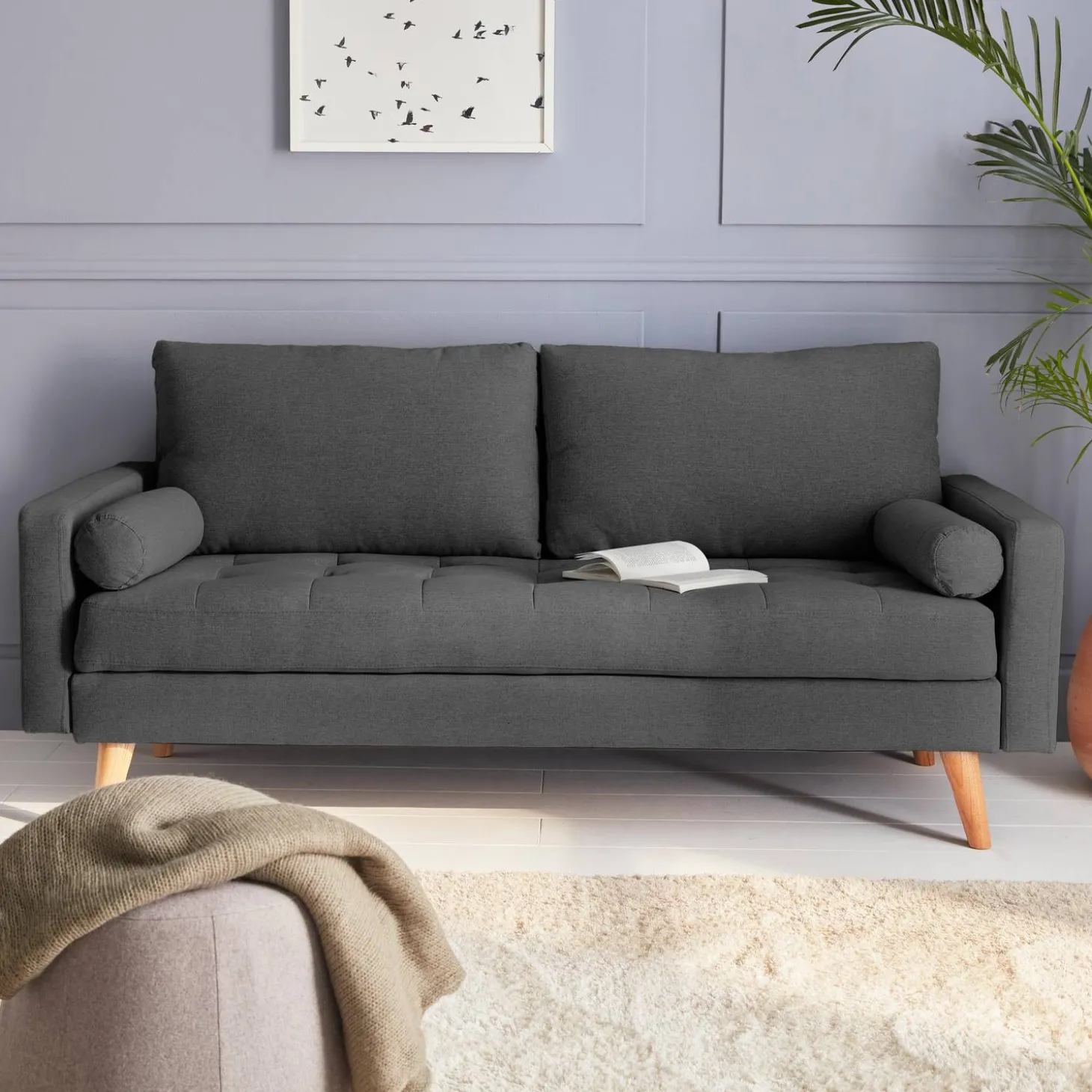 Sofá em tecido de estilo escandinavo, 3 lugares