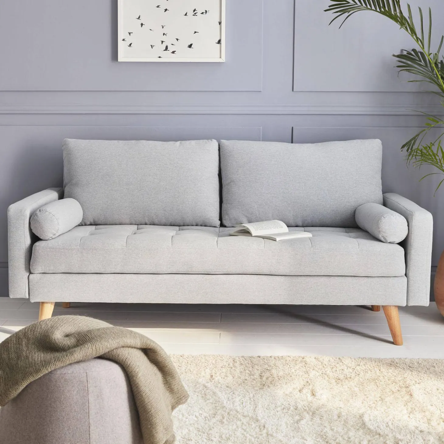 Sofá em tecido de estilo escandinavo, 3 lugares