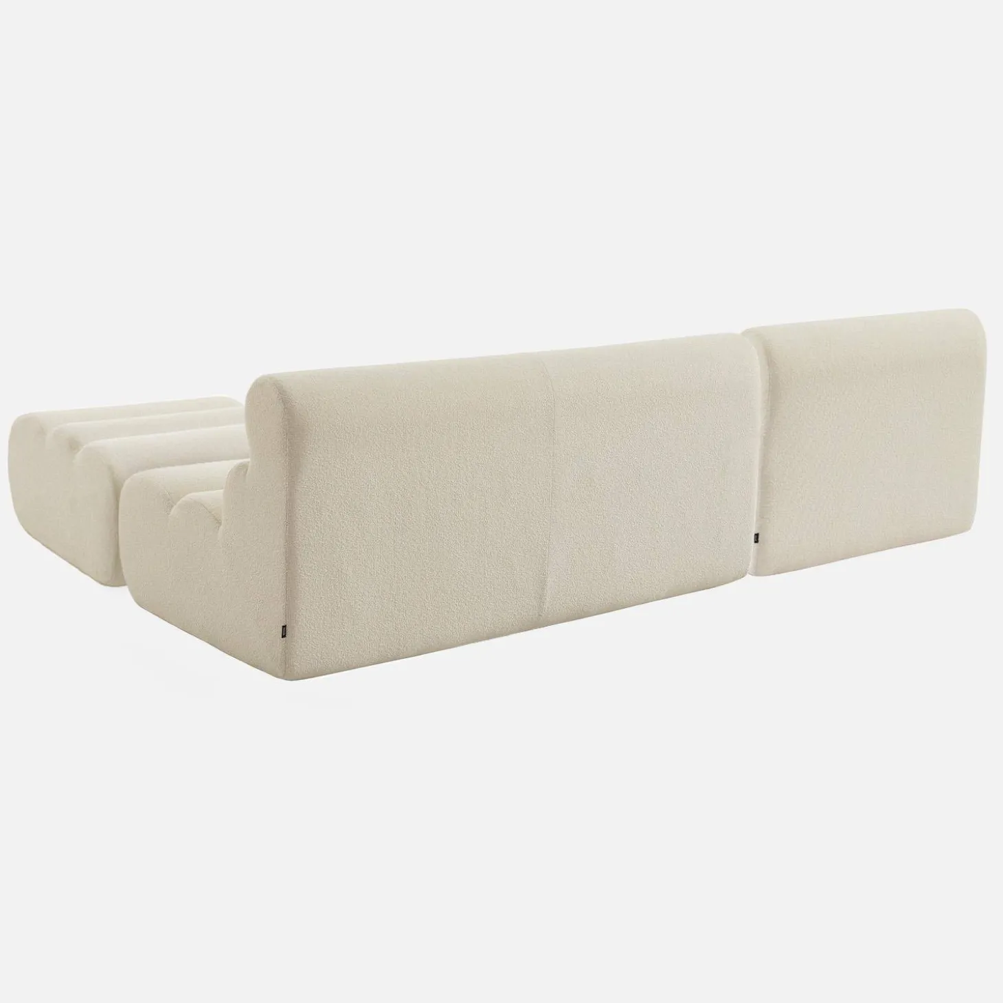 Sofá modular com apoio para os pés em tecido bouclé, 3 lugares