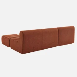 Sofá modular com apoio para os pés em tecido bouclé, 3 lugares