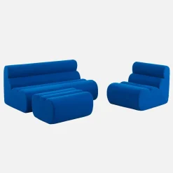 Sofá modular com apoio para os pés em tecido, 3 lugares