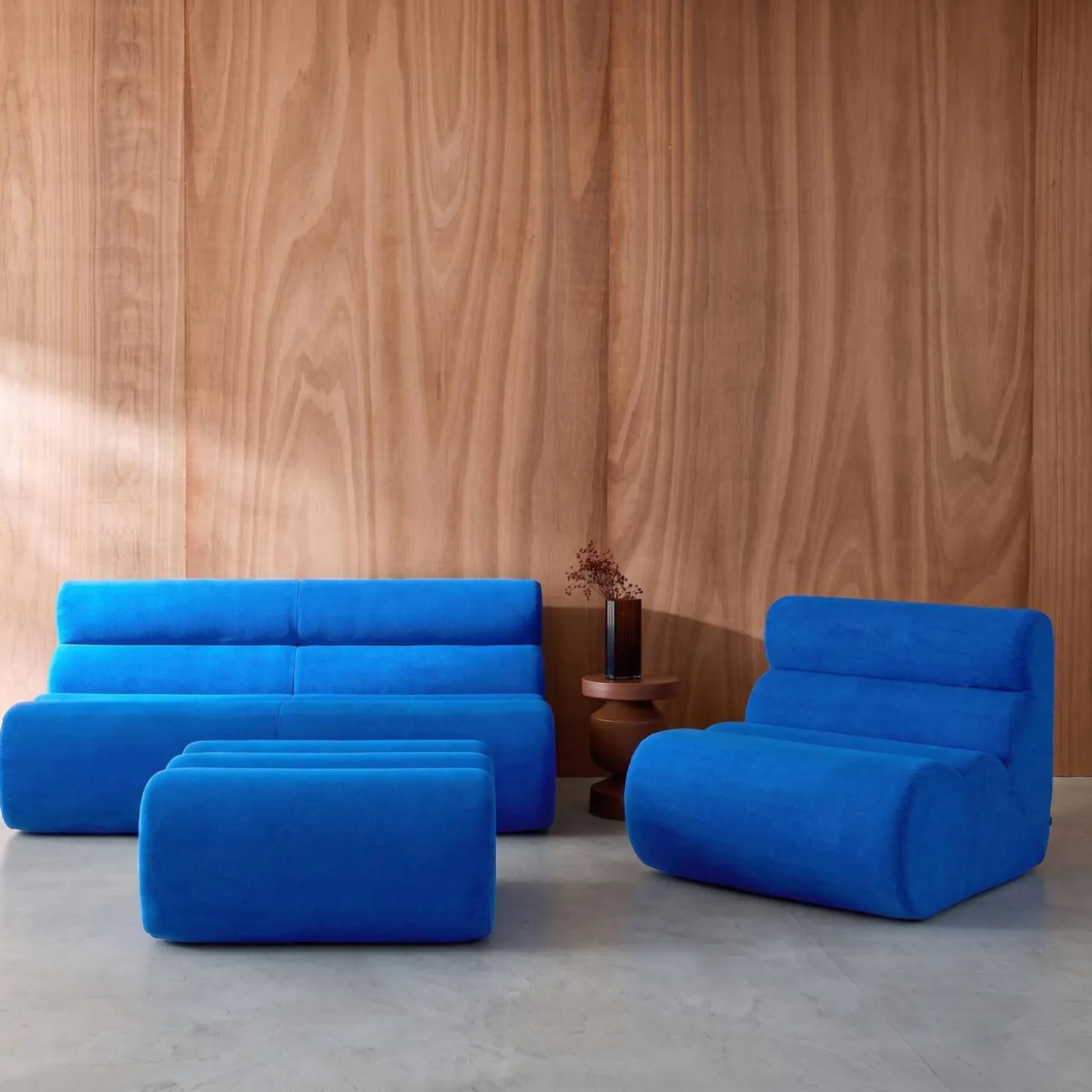 Sofá modular com apoio para os pés em tecido, 3 lugares