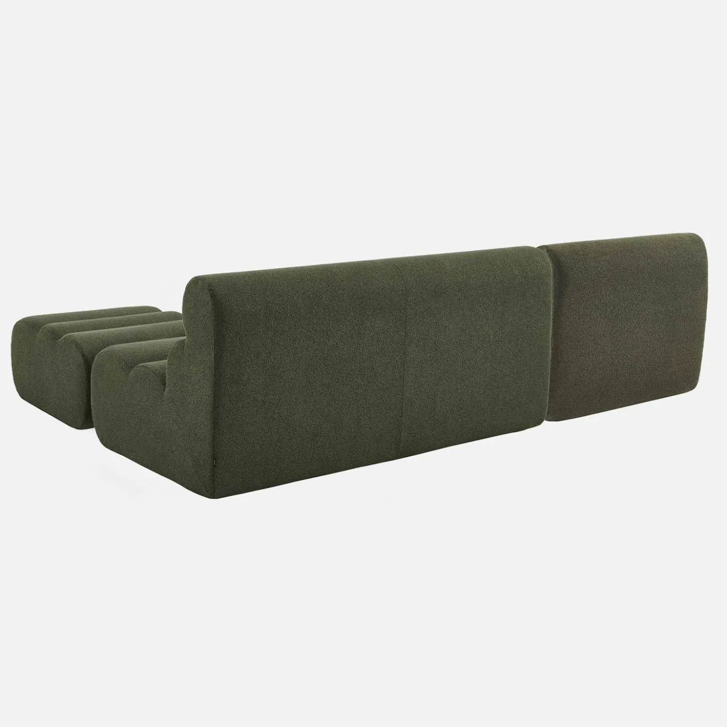 Sofá modular com apoio para os pés em tecido bouclé, 3 lugares
