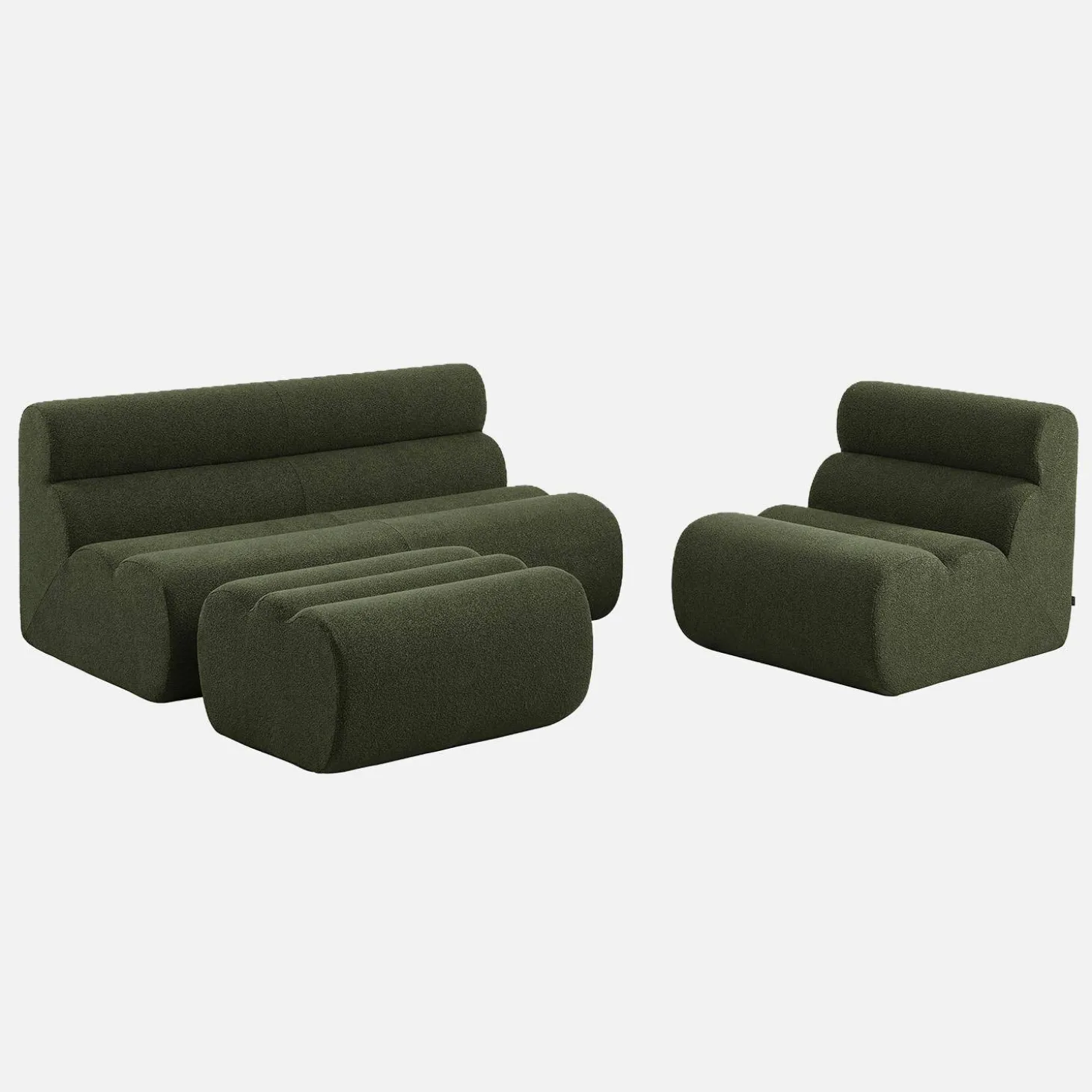 Sofá modular com apoio para os pés em tecido bouclé, 3 lugares