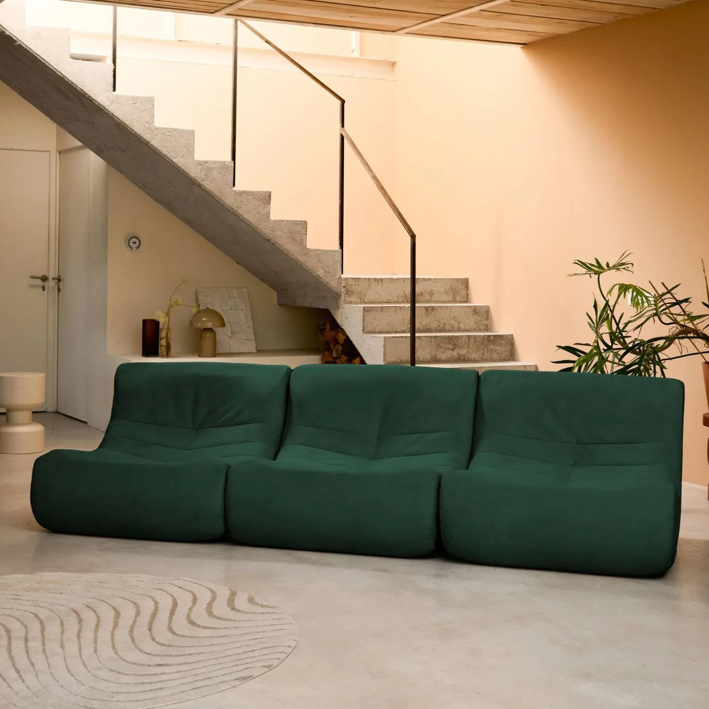 Sofá modular de veludo de 3 lugares