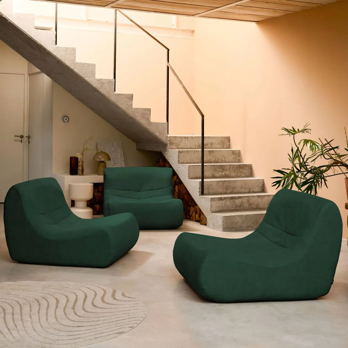Sofá modular de veludo de 3 lugares