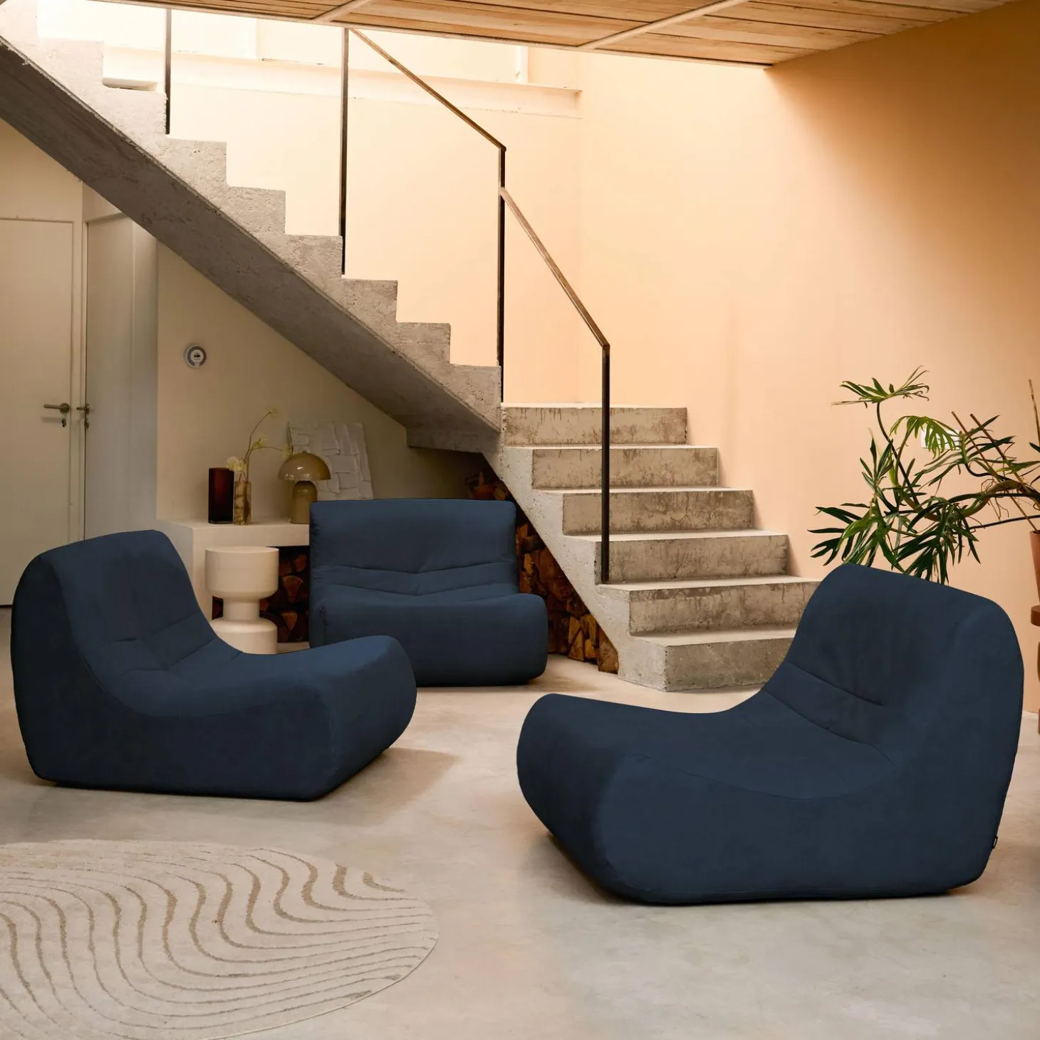 Sofá modular de veludo de 3 lugares