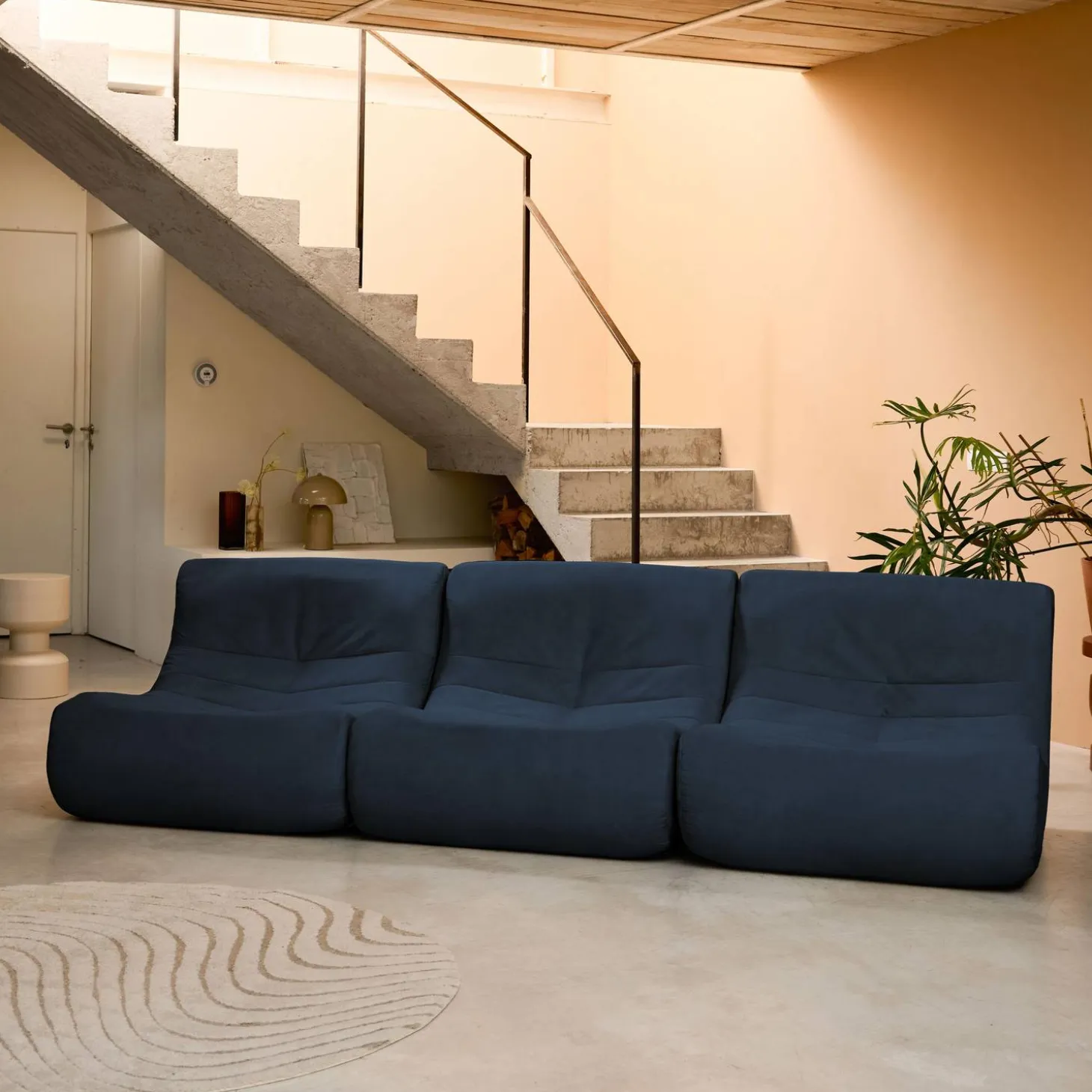 Sofá modular de veludo de 3 lugares