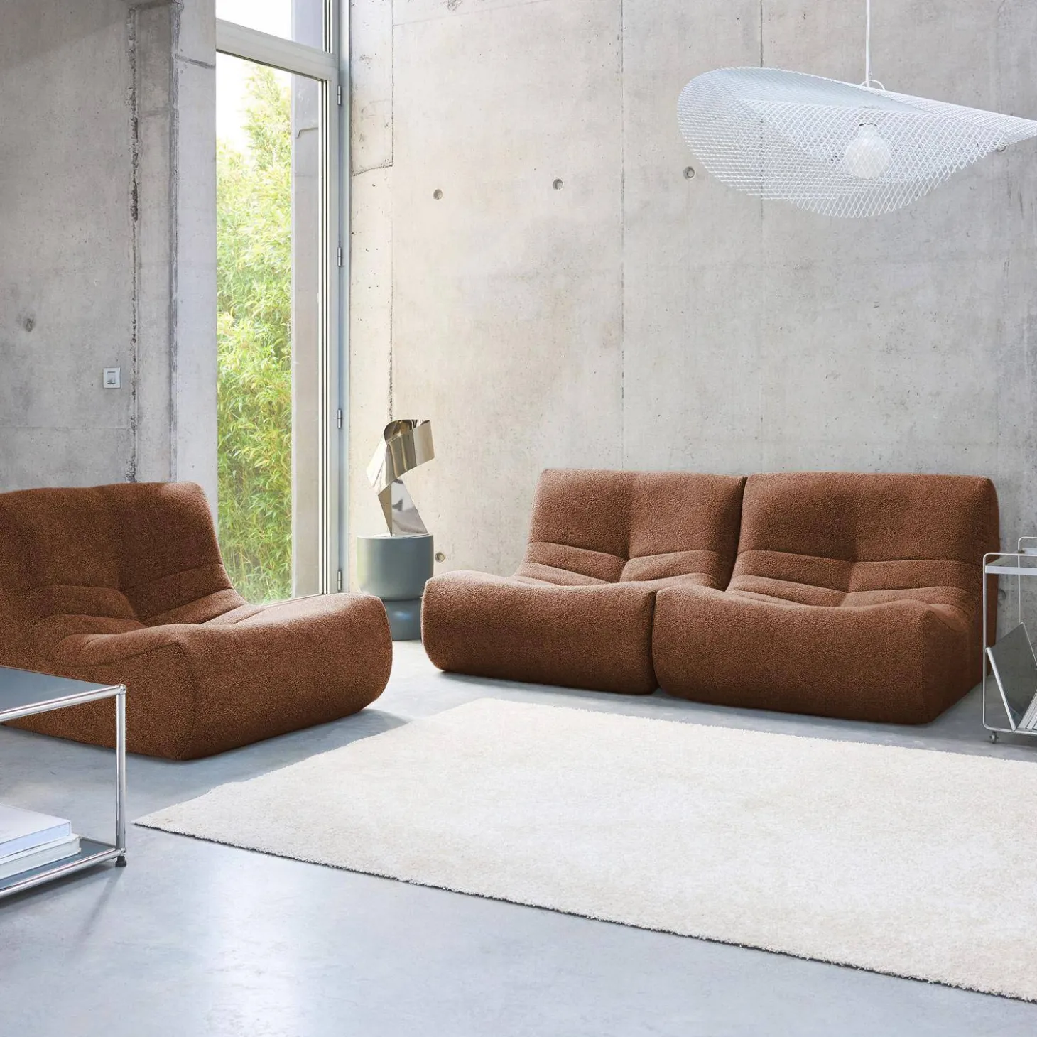 Sofá modular em boucle texturizado de 3 lugares
