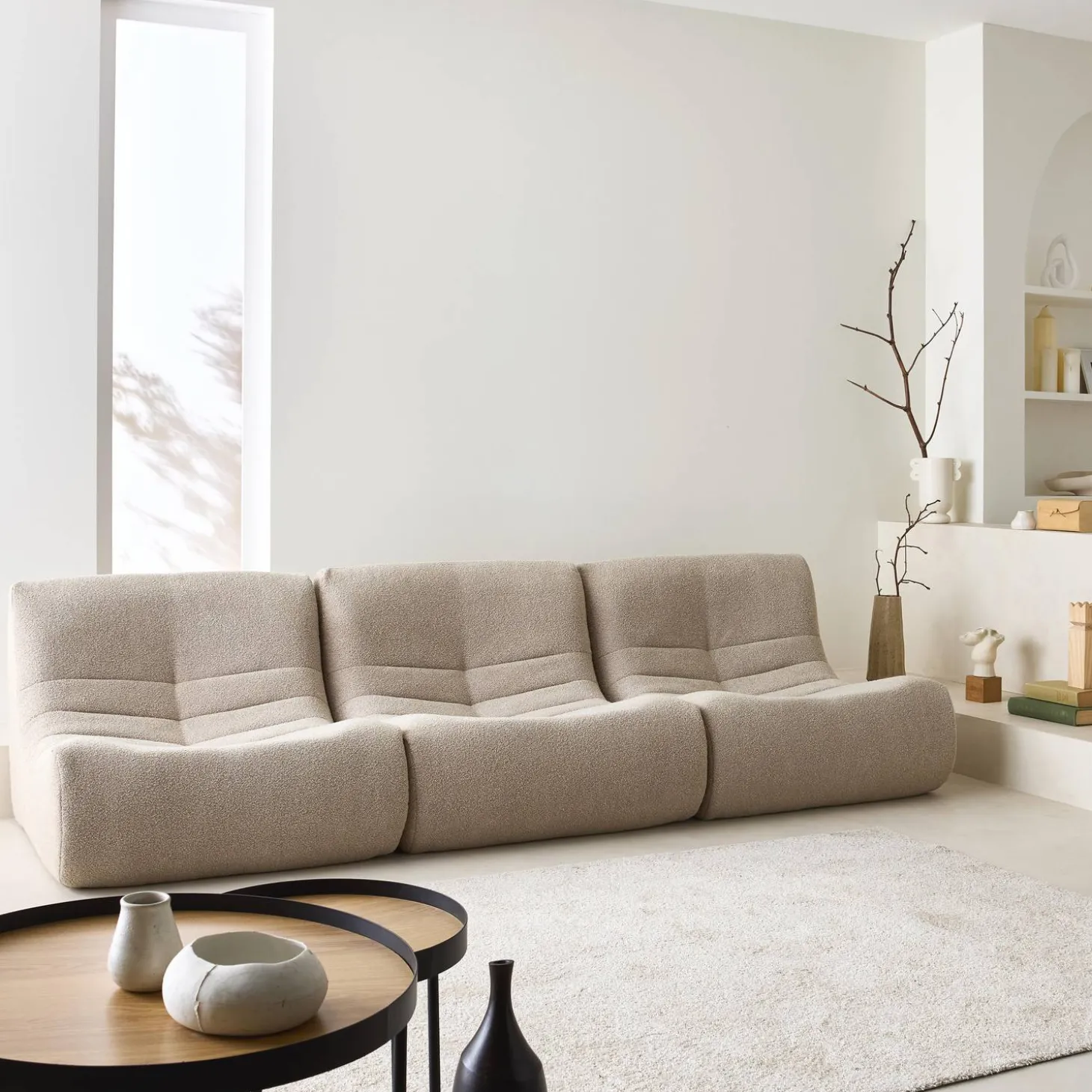 Sofá modular em boucle texturizado de 3 lugares
