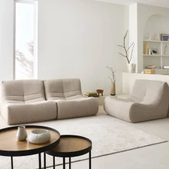 Sofá modular em boucle texturizado de 3 lugares