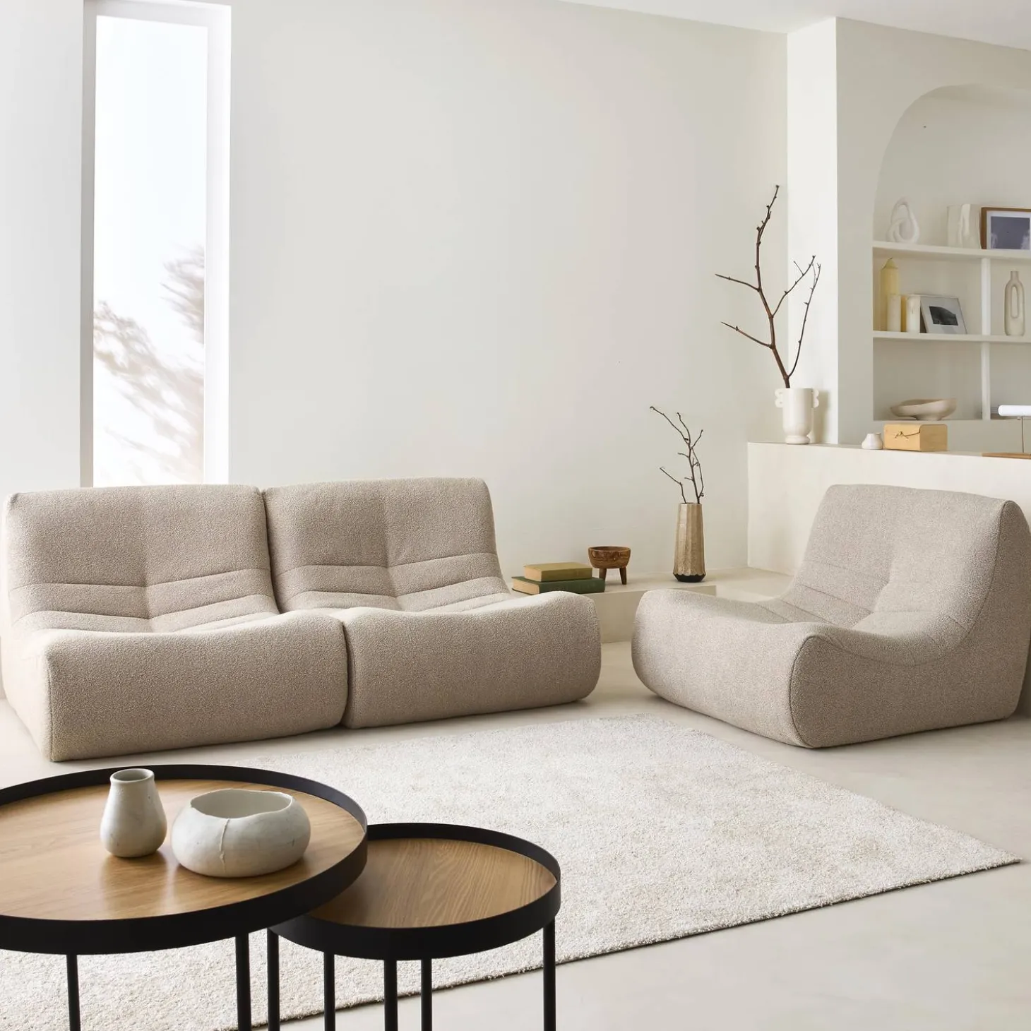 Sofá modular em boucle texturizado de 3 lugares