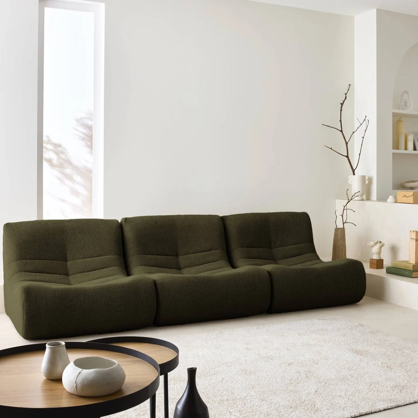 Sofá modular em boucle texturizado de 3 lugares
