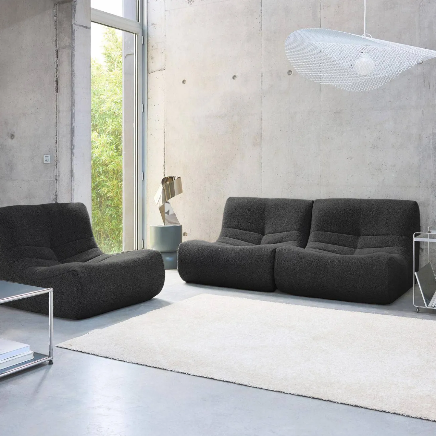 Sofá modular em boucle texturizado de 3 lugares