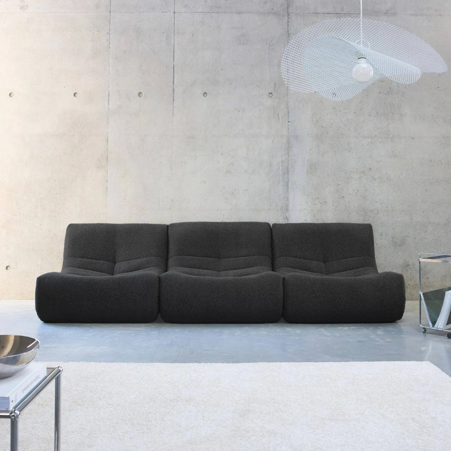 Sofá modular em boucle texturizado de 3 lugares
