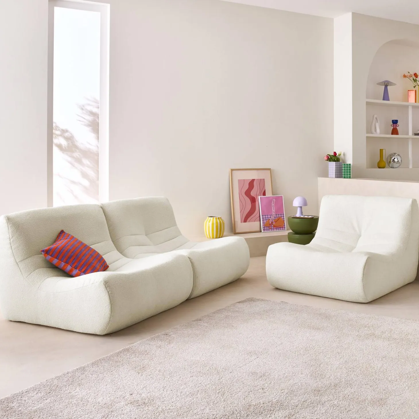 Sofá modular em boucle texturizado de 3 lugares