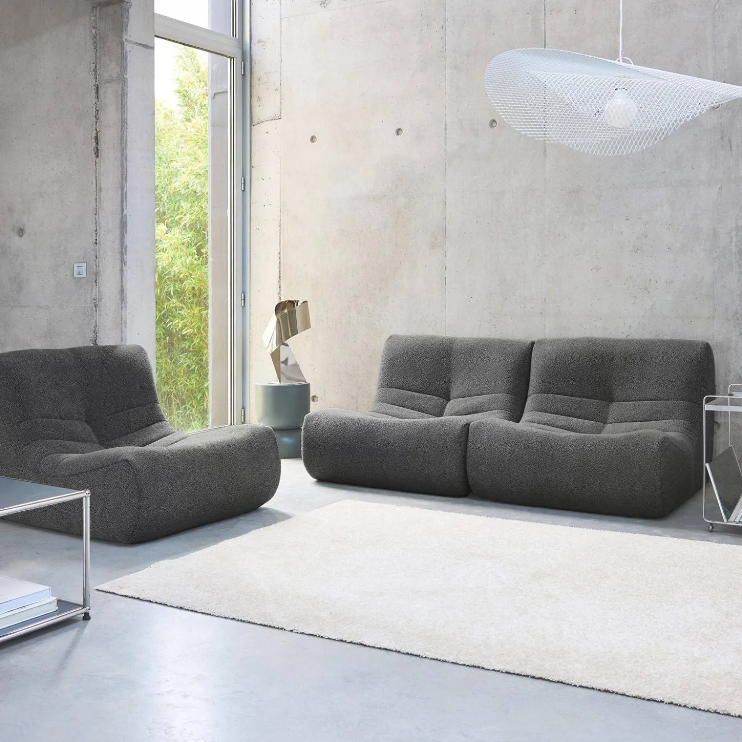 Sofá modular em boucle texturizado de 3 lugares