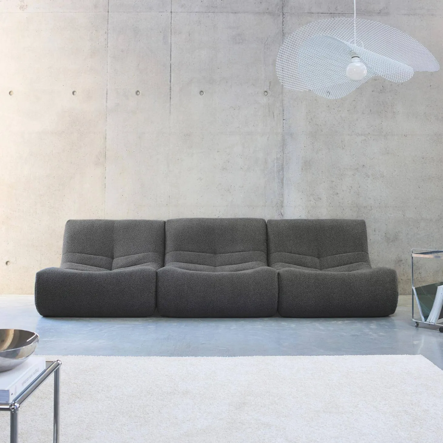Sofá modular em boucle texturizado de 3 lugares