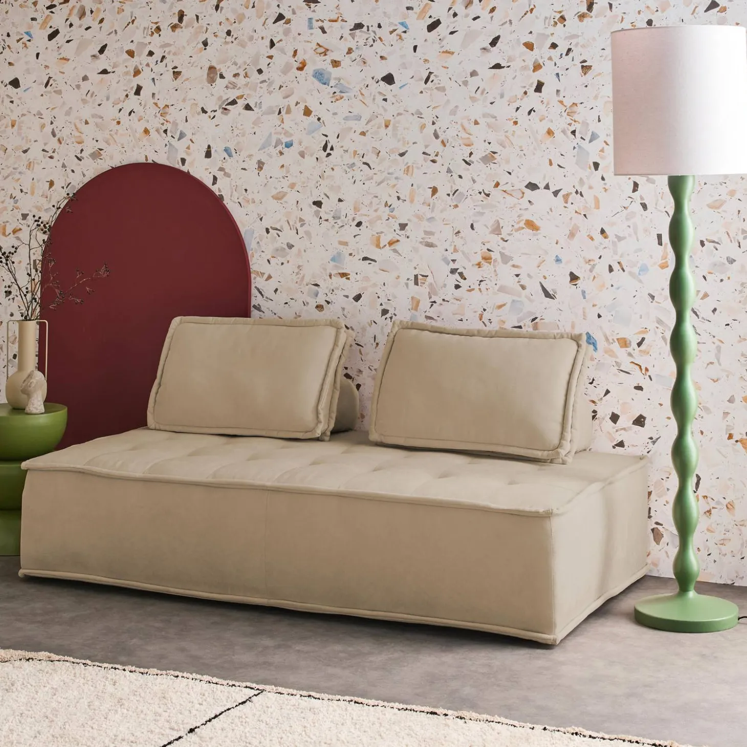 Sofá modular em tecido alcochoado, 2 lugares