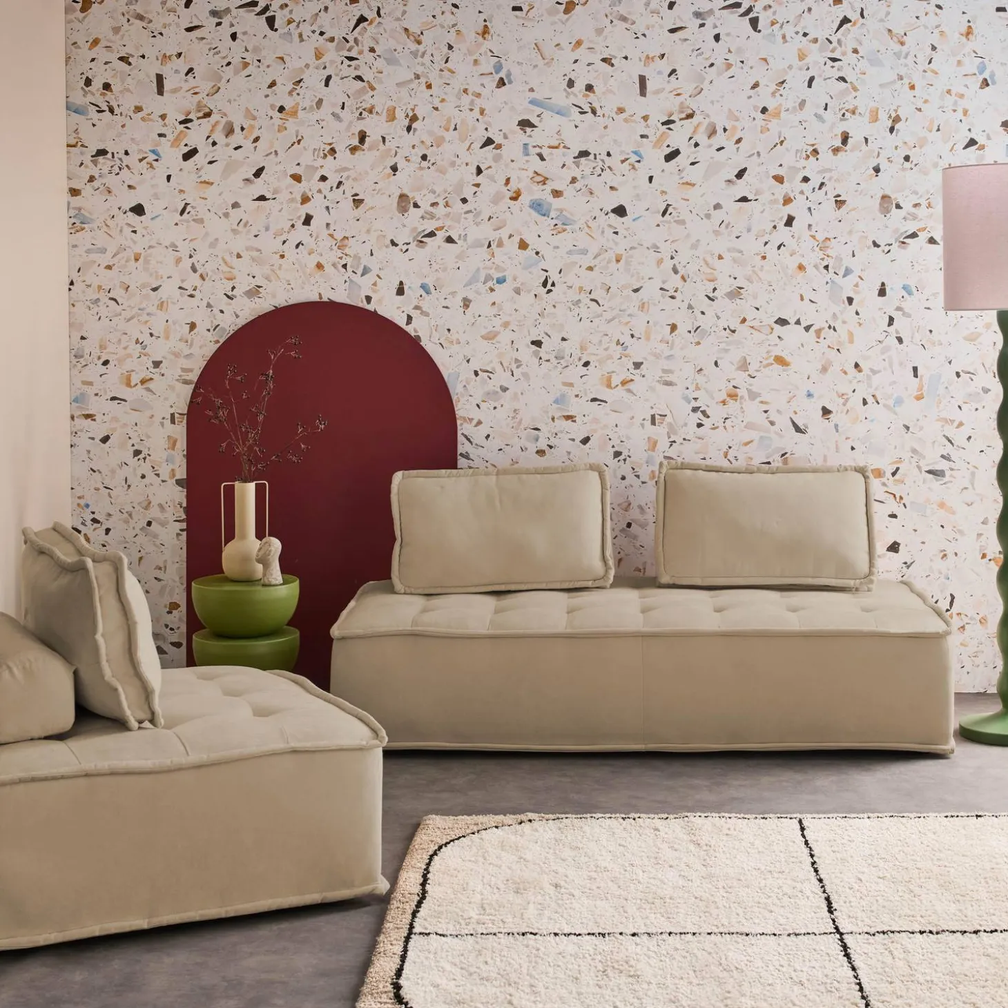 Sofá modular em tecido alcochoado, 3 lugares