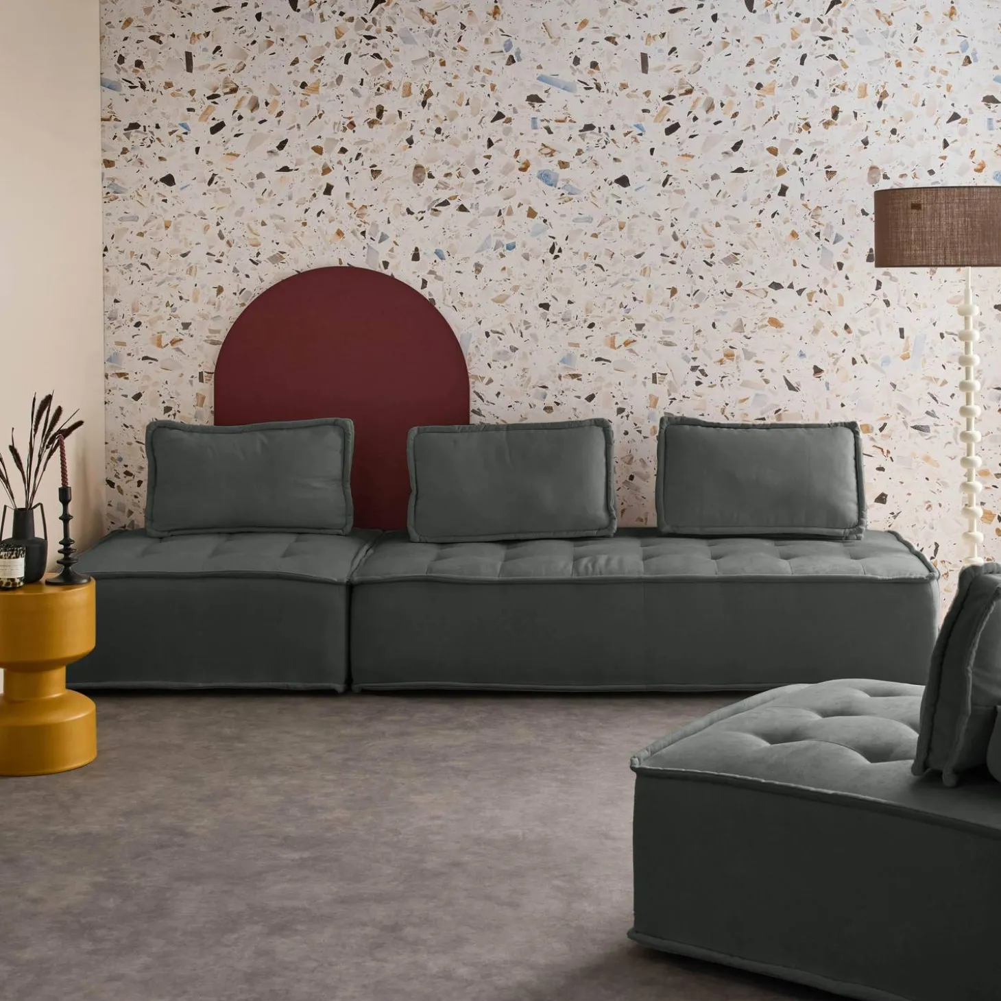 Sofá modular em tecido alcochoado, 4 lugares