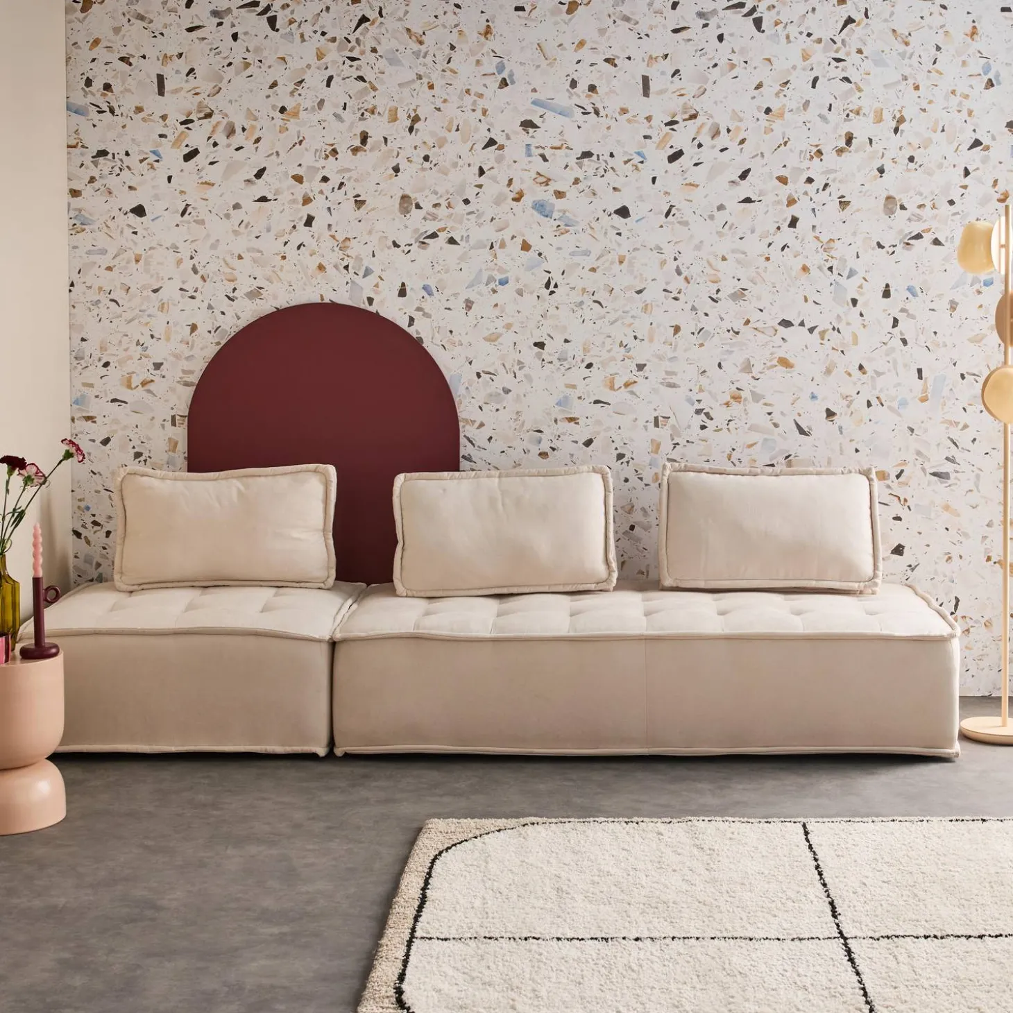 Sofá modular em tecido alcochoado, 3 lugares