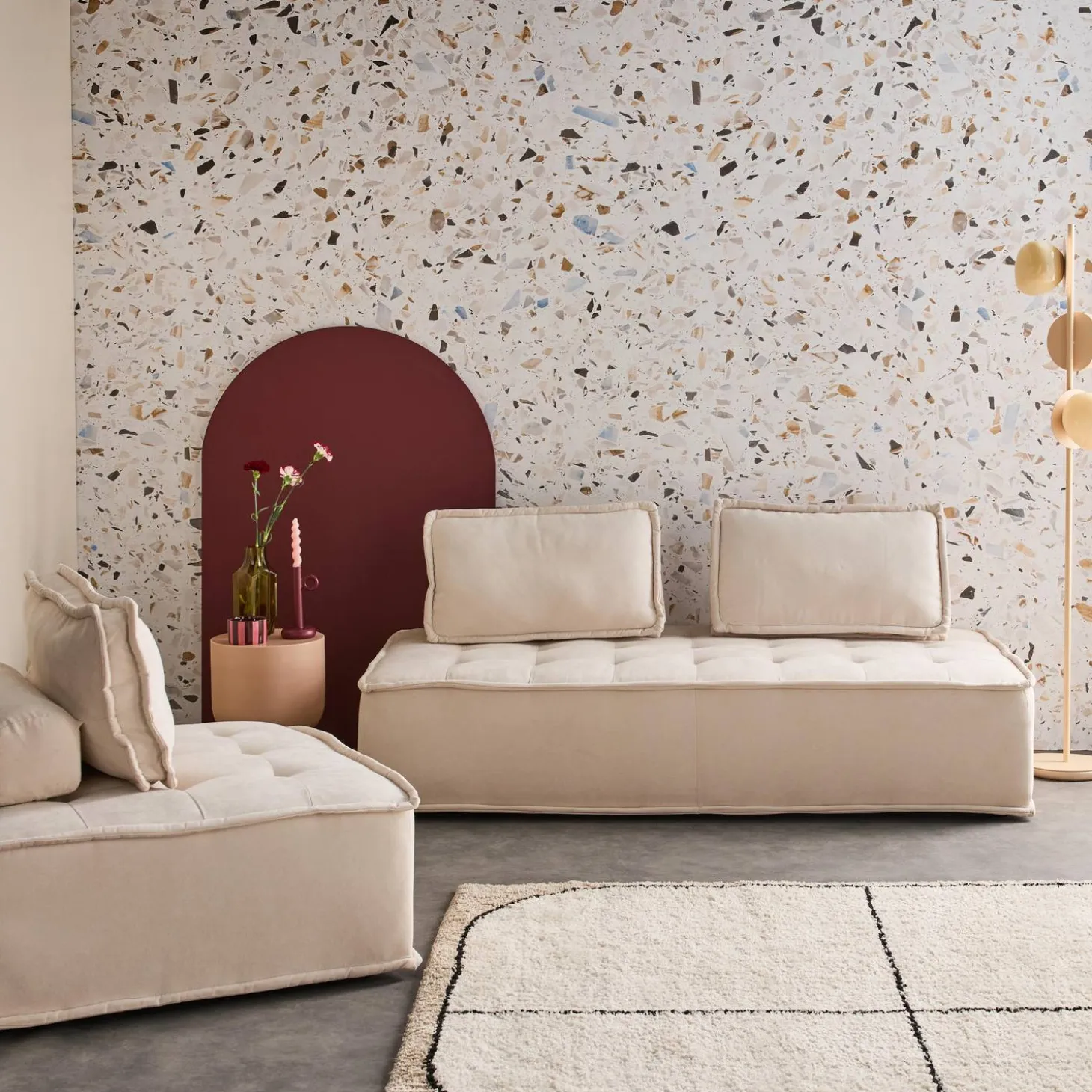 Sofá modular em tecido alcochoado, 3 lugares