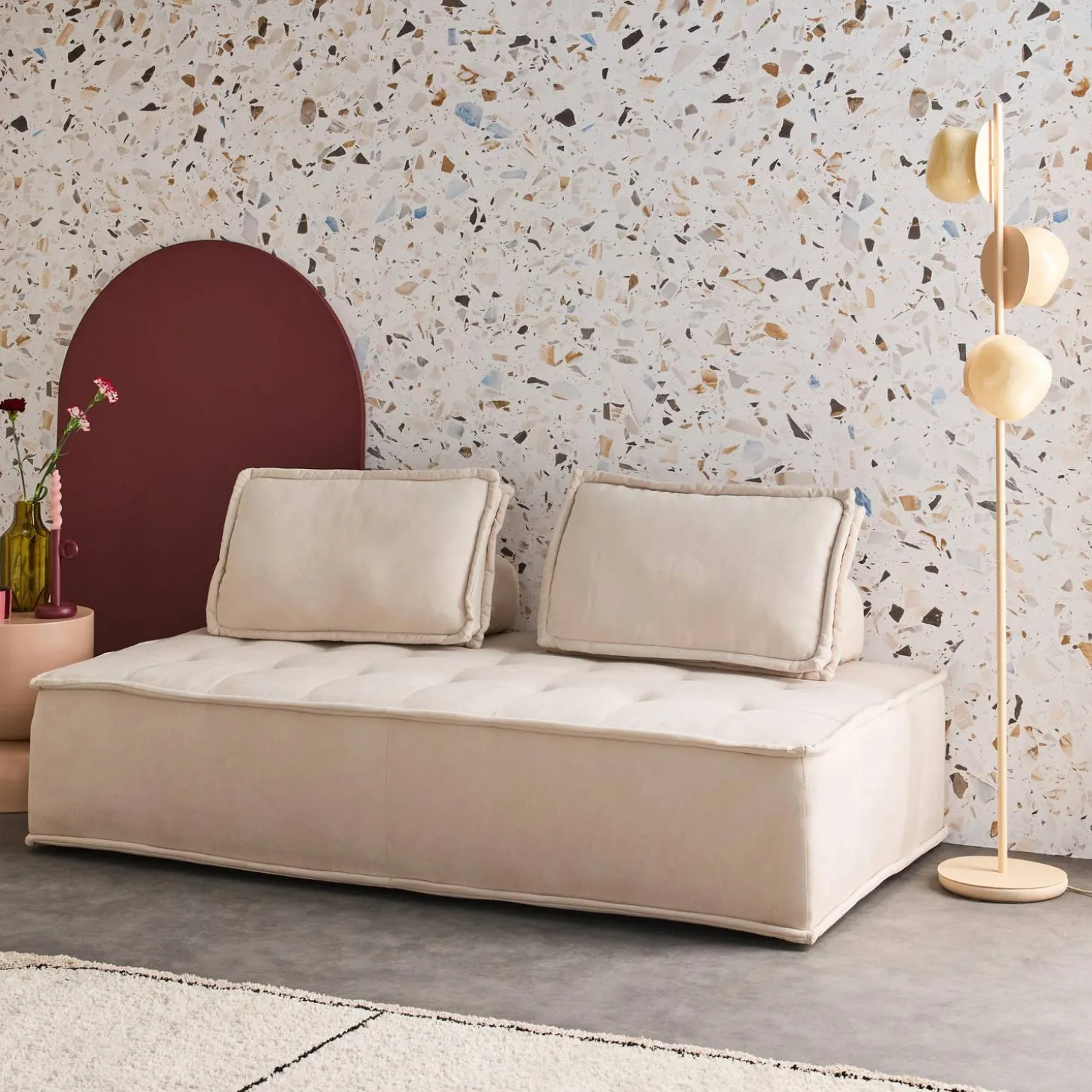 Sofá modular em tecido alcochoado, 2 lugares