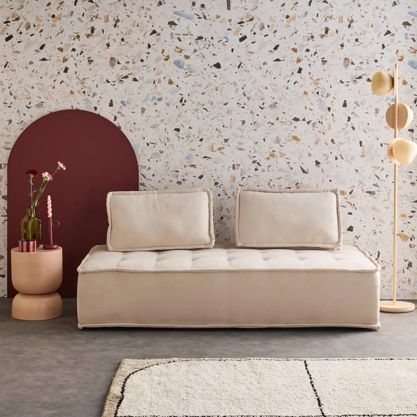 Sofá modular em tecido alcochoado, 2 lugares