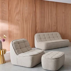 Sofá modular em tecido bouclé com apoio para os pés , 3 lugares