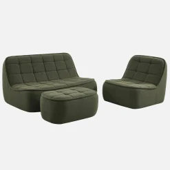 Sofá modular em tecido bouclé com apoio para os pés , 3 lugares