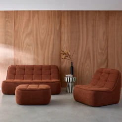 Sofá modular em tecido bouclé com apoio para os pés , 3 lugares