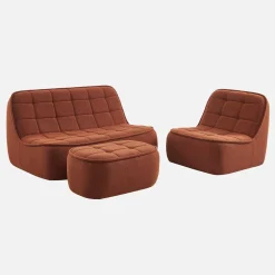 Sofá modular em tecido bouclé com apoio para os pés , 3 lugares