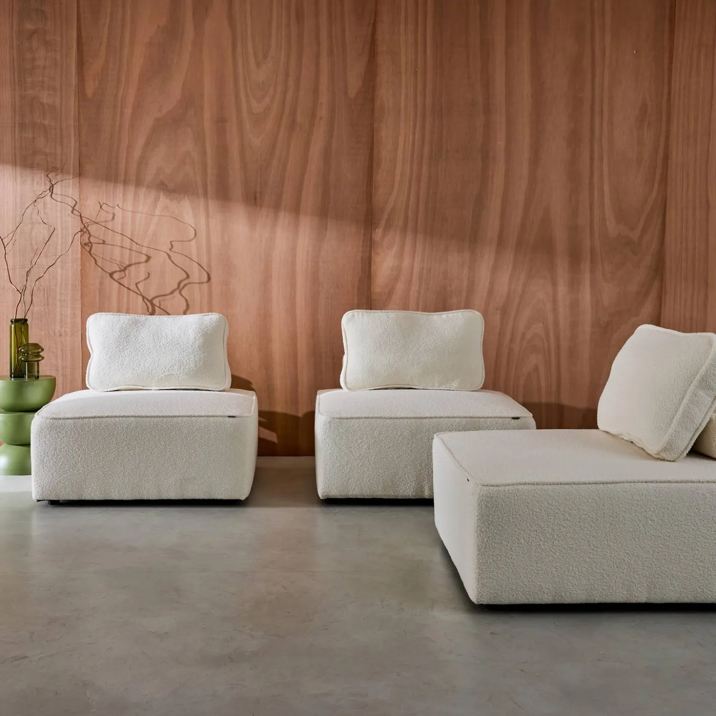 Sofá modular em tecido boucle de 3 lugares