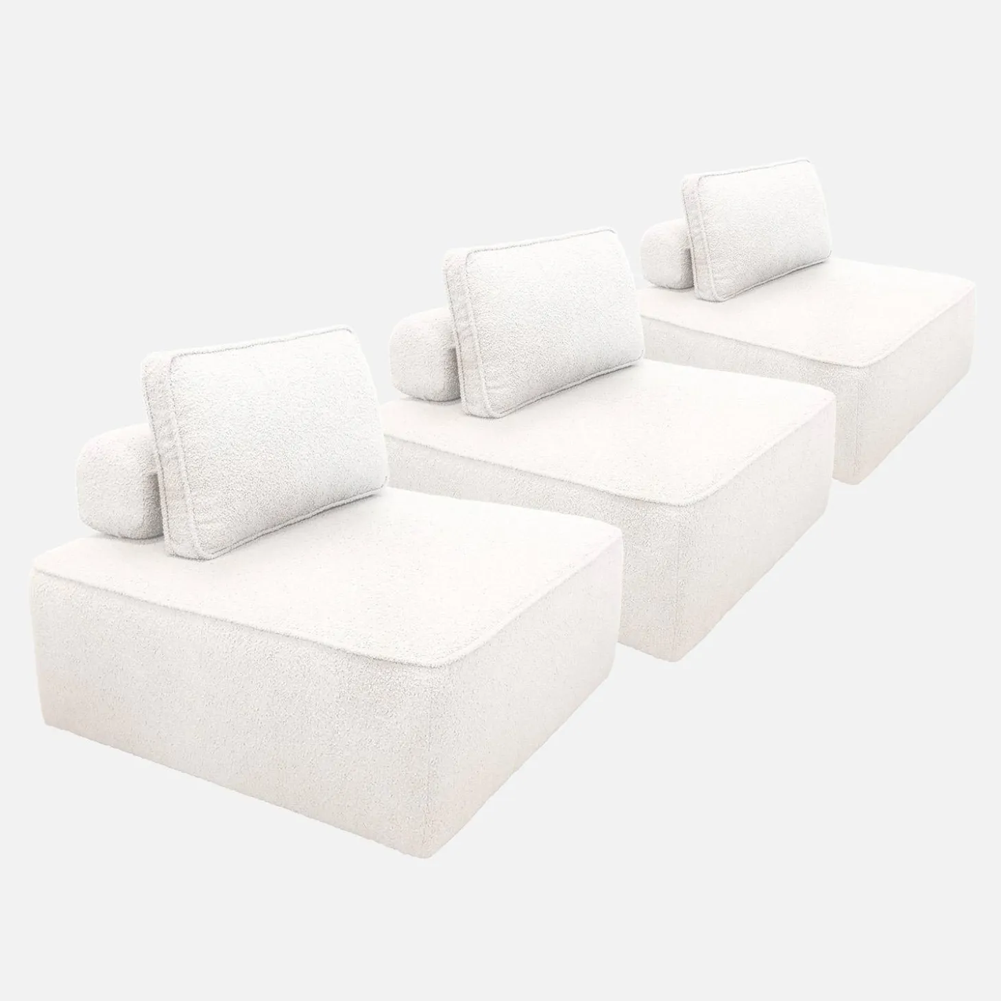 Sofá modular em tecido boucle de 3 lugares