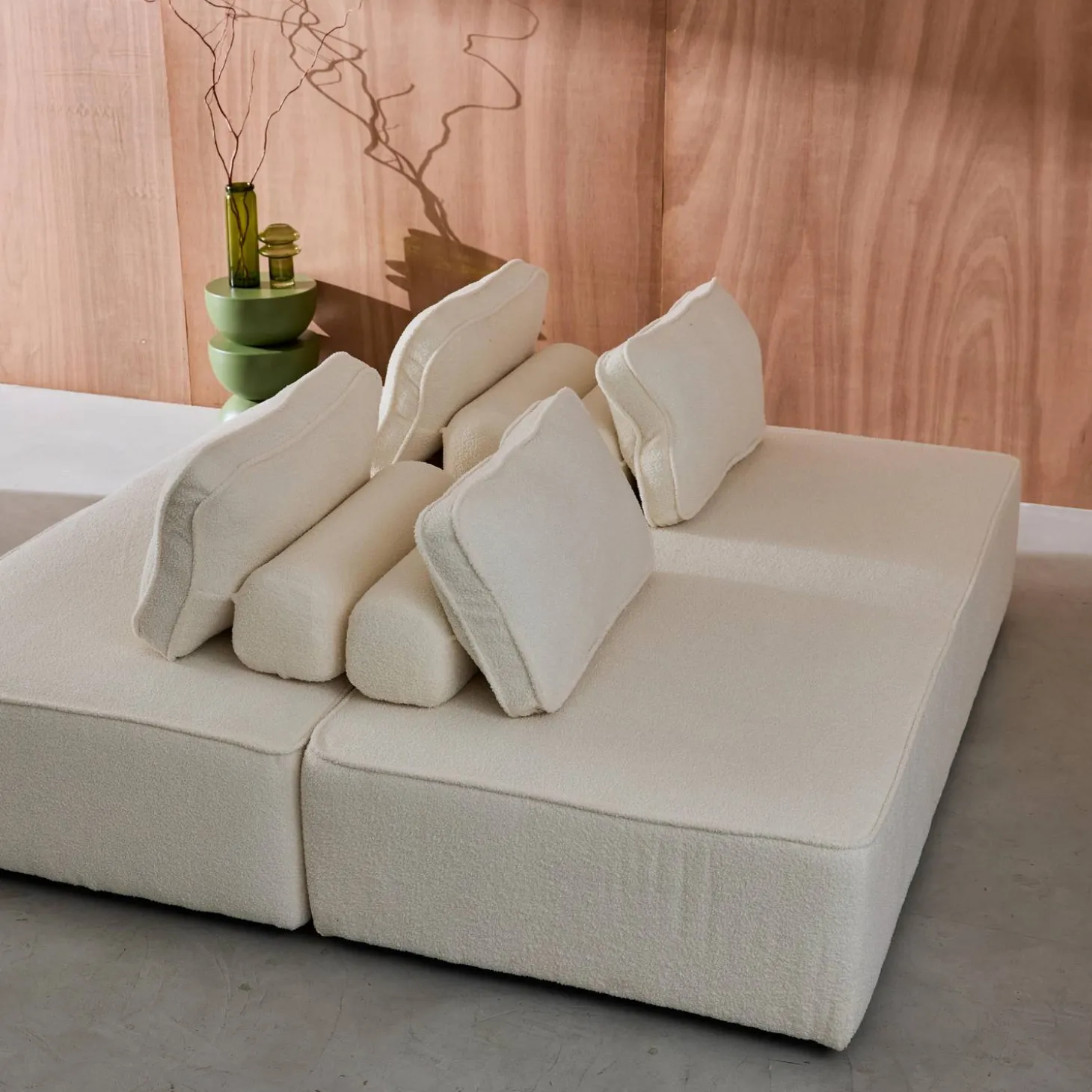 Sofá modular em tecido boucle de 4 lugares