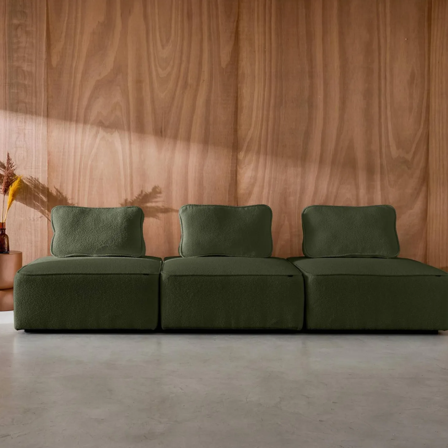 Sofá modular em tecido boucle de 3 lugares