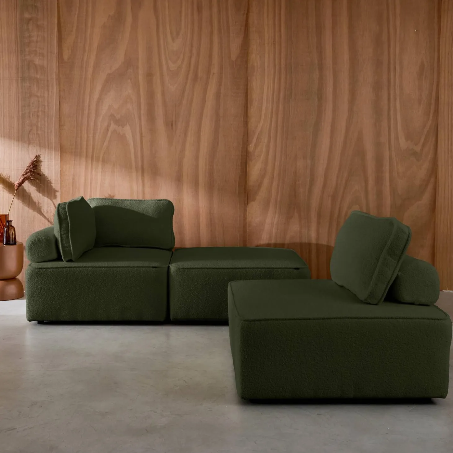 Sofá modular em tecido boucle de 3 lugares