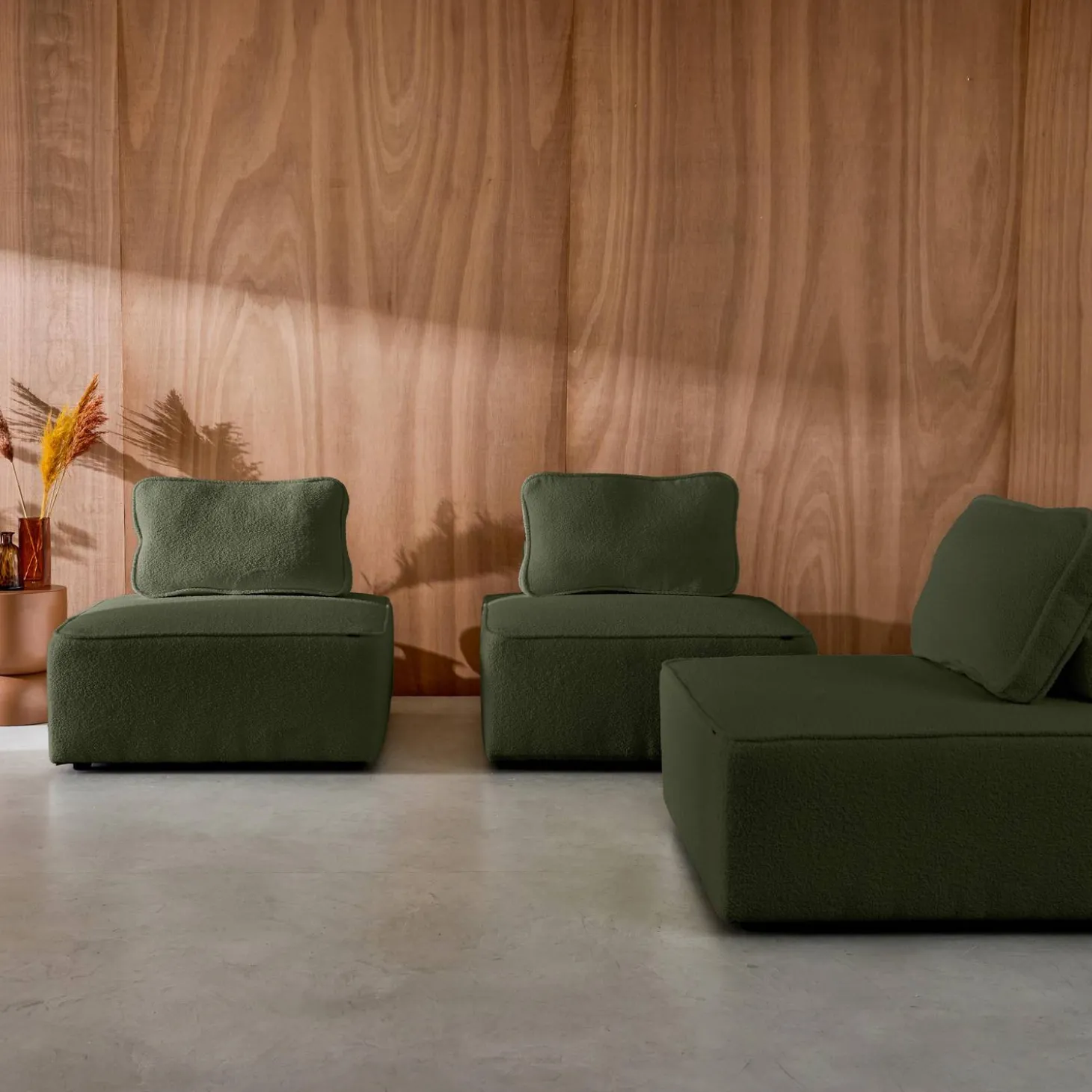 Sofá modular em tecido boucle de 3 lugares